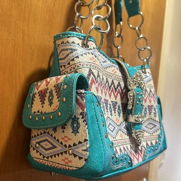 Turquoise studded, concealed shoulder bag - Picture 3 of 11
